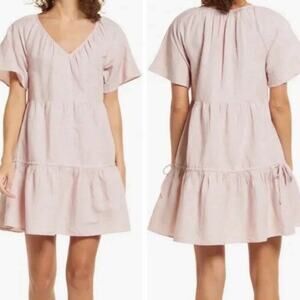 NWT Madewell Linen Blend Lorelei Mini Babydoll‎ Dress Pink Women’s Size XXL